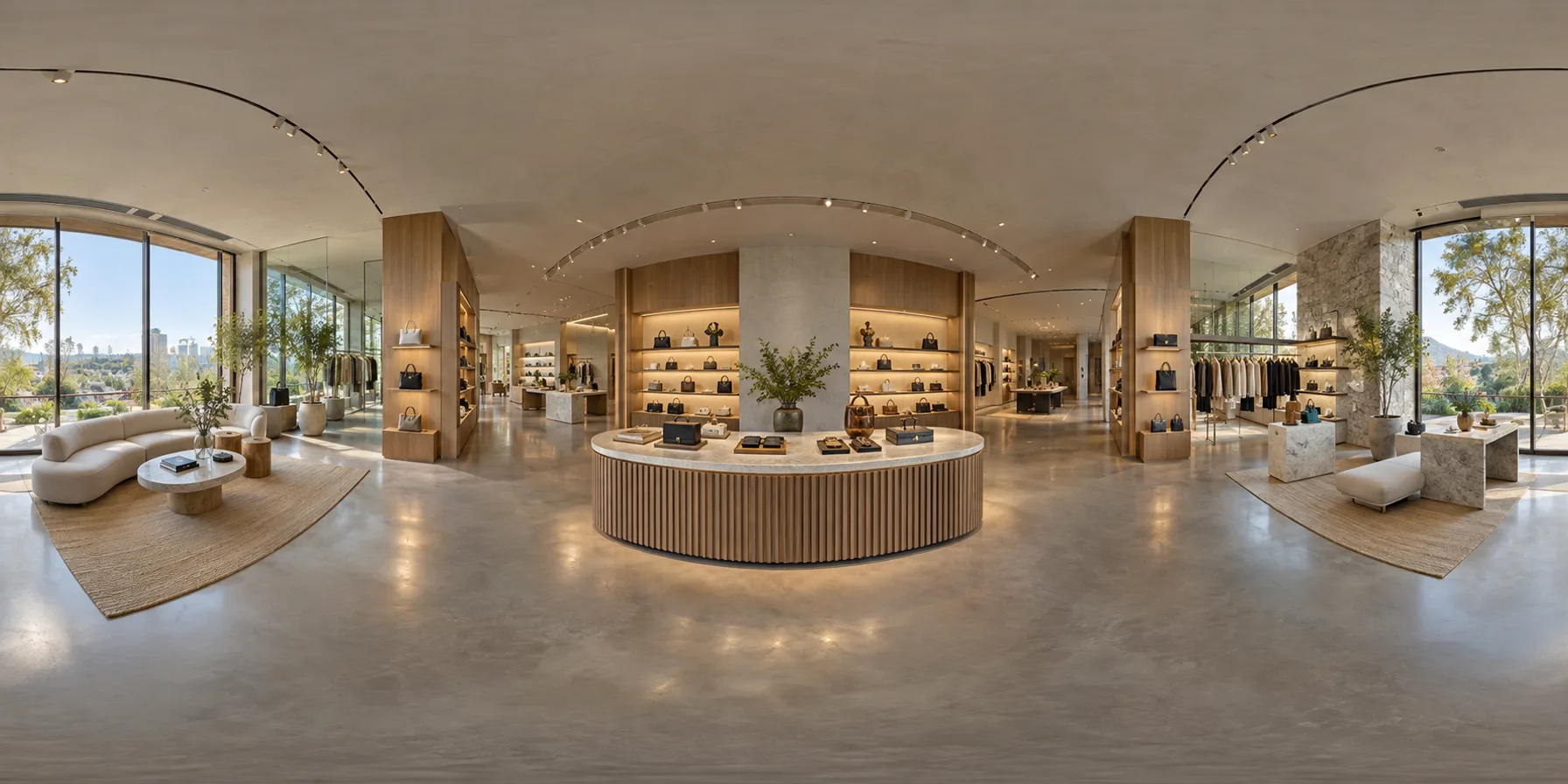 Vista 360° de un espacio comercial premium.