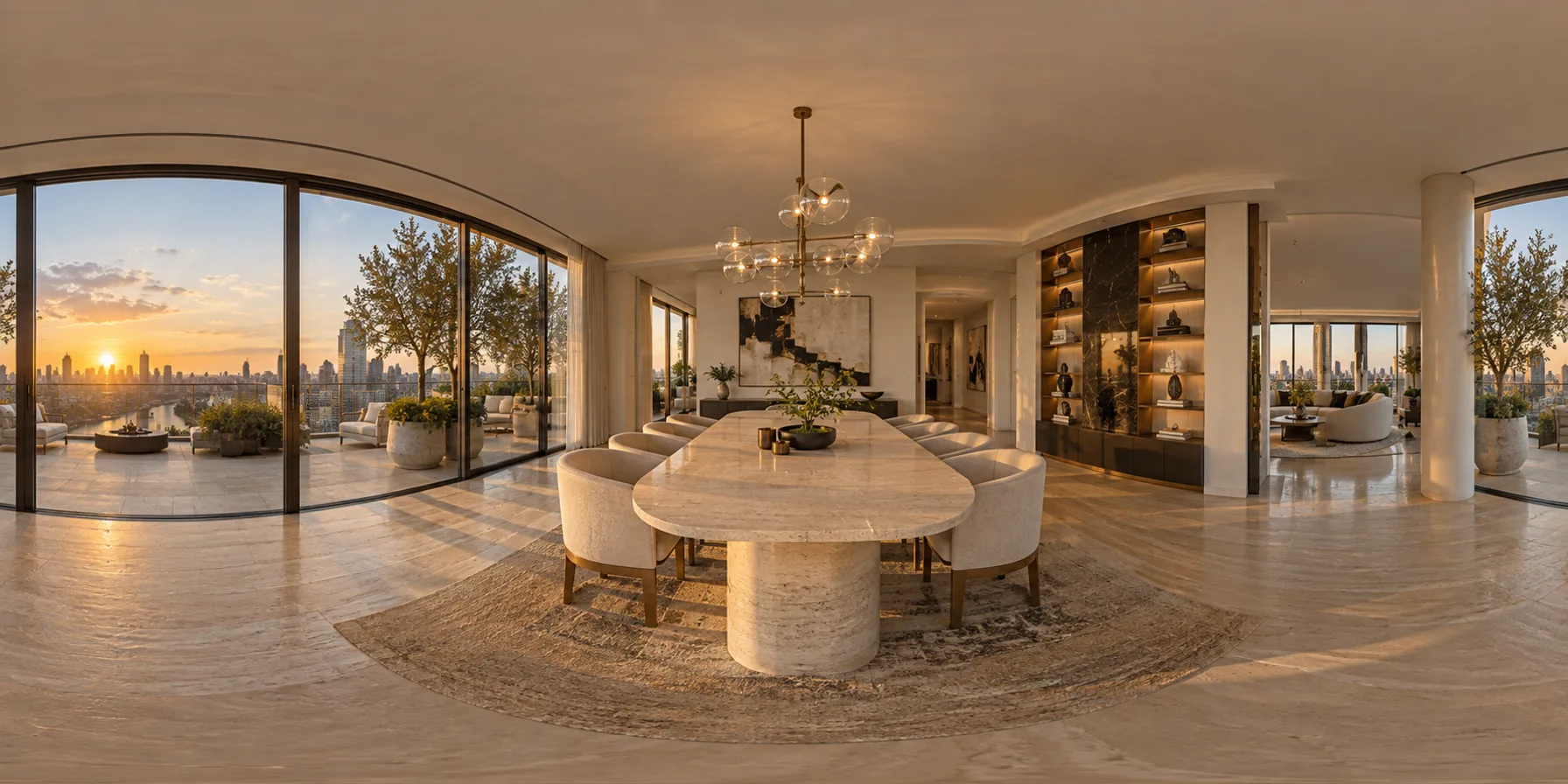 Vista 360° de un penthouse contemporáneo.